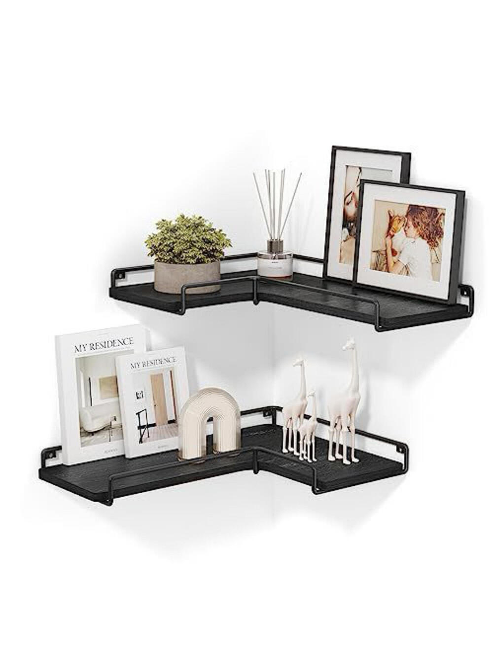 VASAGLE Black Corner Wall Shelves - Set of 2